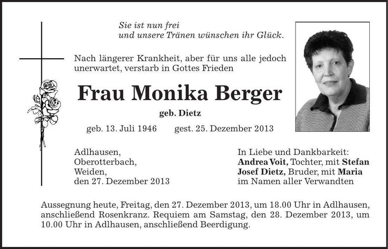 Traueranzeige Monika Berger