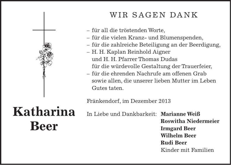 Traueranzeige Katharina Beer