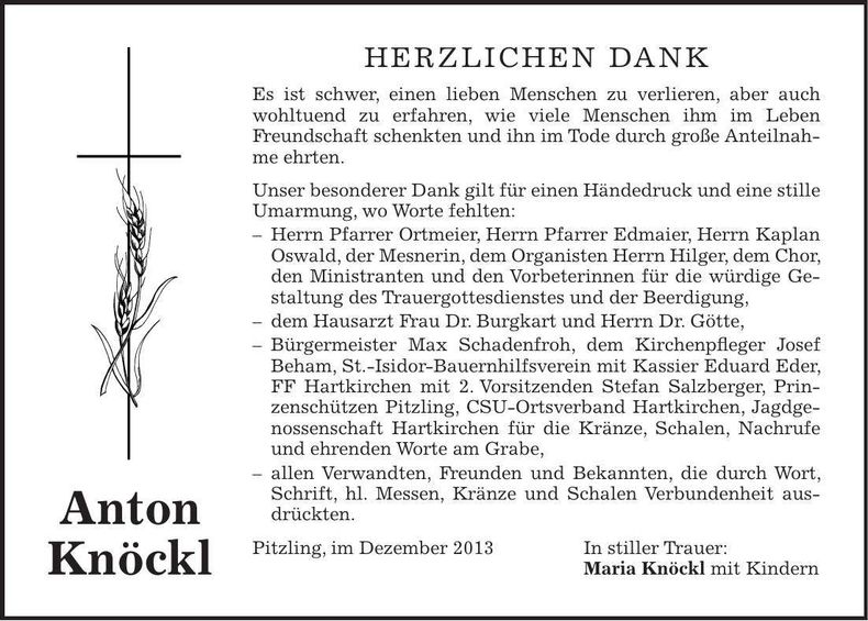 Traueranzeige Maria Knöckl