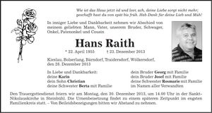 Traueranzeige Hans Raith