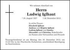 Traueranzeige Ludwig Iglhaut