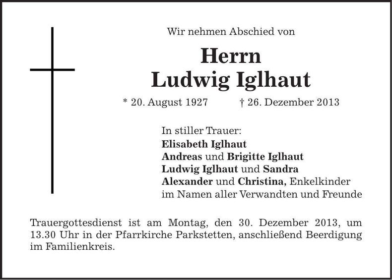 Traueranzeige Ludwig Iglhaut