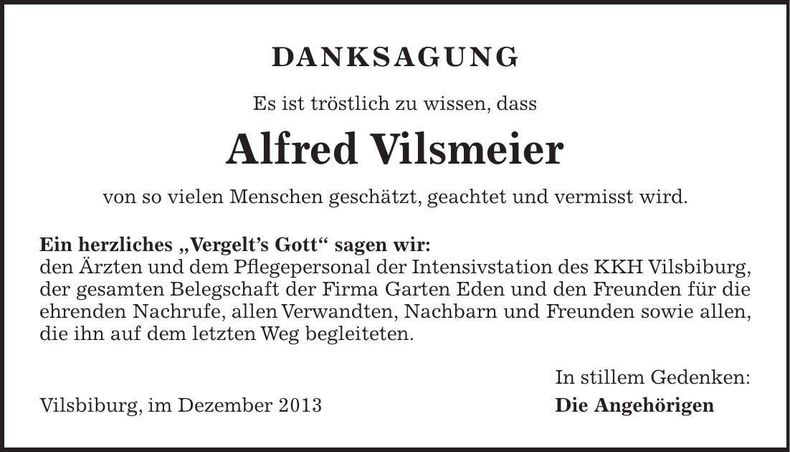 Traueranzeige Alfred Vilsmeier