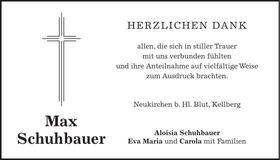 Traueranzeige Max Schuhbauer