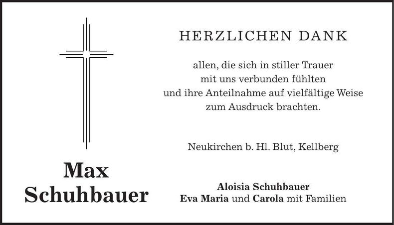 Traueranzeige Max Schuhbauer
