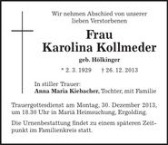 Traueranzeige Karolina Kollmeder