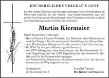 Traueranzeige Martin Kiermaier