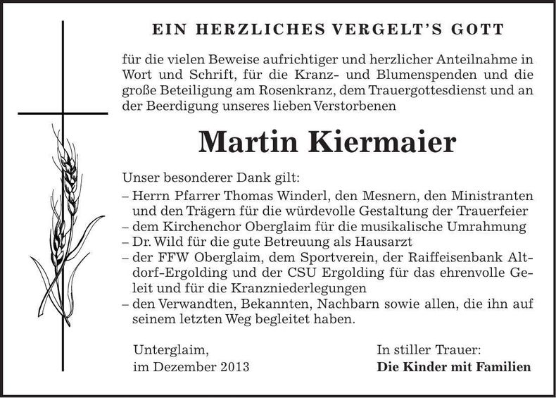 Traueranzeige Martin Kiermaier