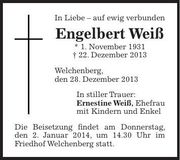 Traueranzeige Engelbert Weiß