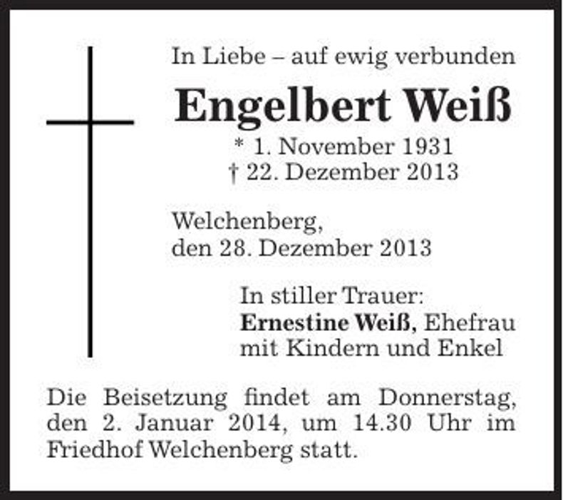 Traueranzeige Engelbert Weiß