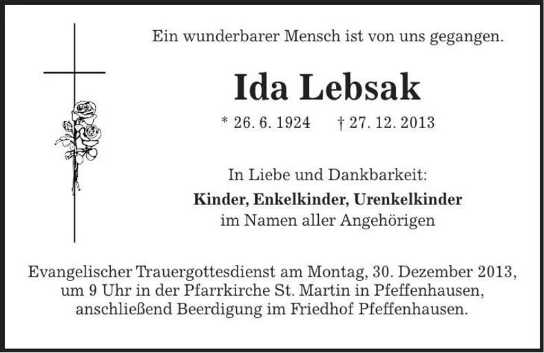 Traueranzeige Ida Lebsak