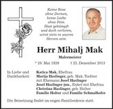 Traueranzeige Mihalj Mak
