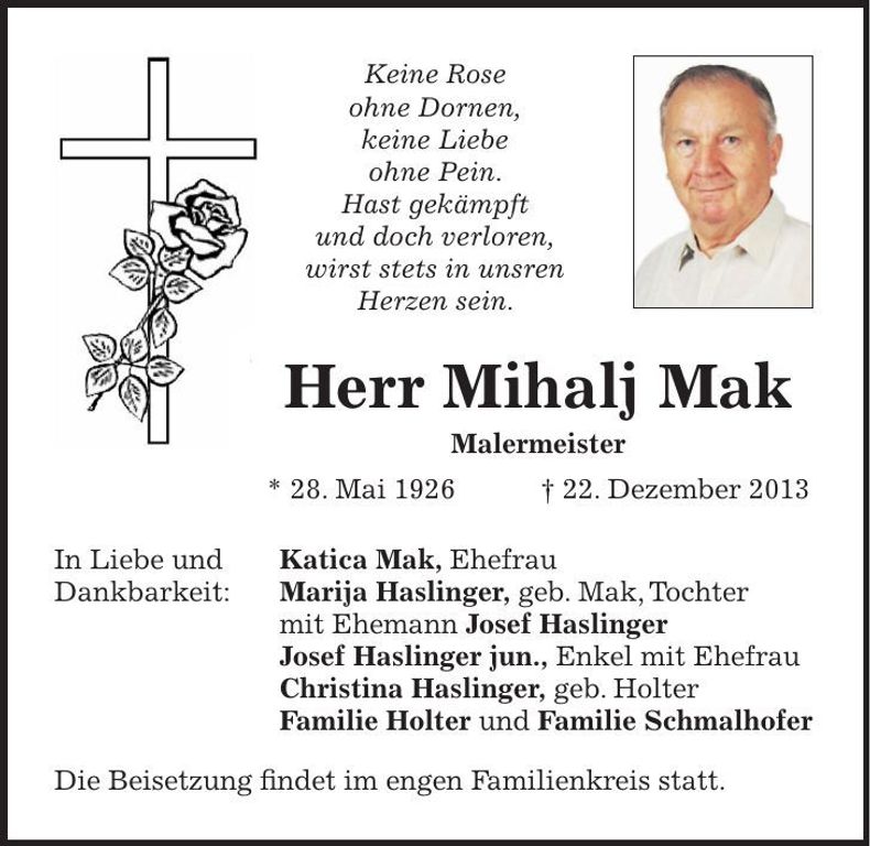 Traueranzeige Mihalj Mak