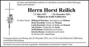 Traueranzeige Horst Reilich