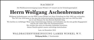Traueranzeige Wolfgang Aschenbrenner