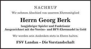 Traueranzeige Georg Berk