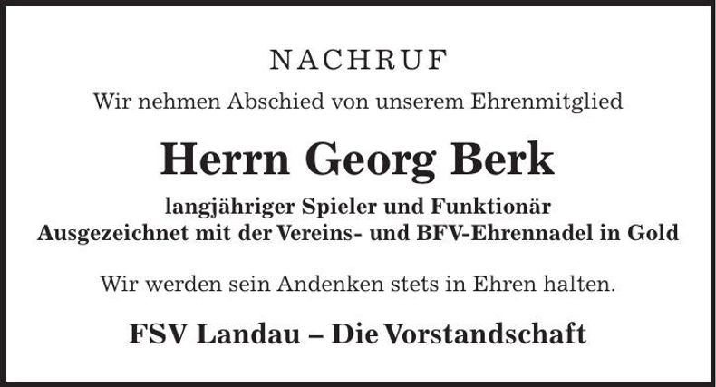 Traueranzeige Georg Berk