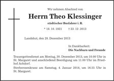 Traueranzeige Theo Klessinger