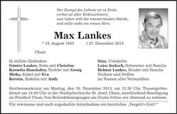 Traueranzeige Max Lankes