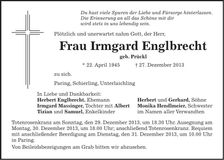 Traueranzeige Irmgard Englbrecht
