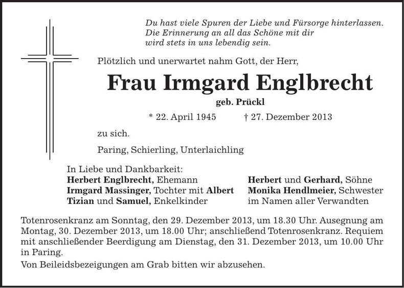Traueranzeige Irmgard Englbrecht