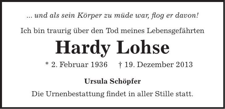 Traueranzeige Hardy Lohse