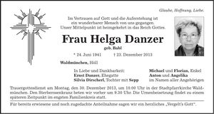 Traueranzeige Helga Danzer