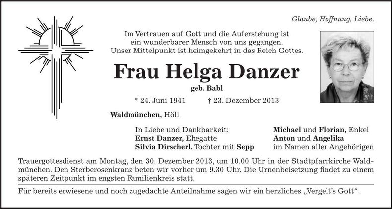 Traueranzeige Helga Danzer