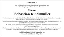 Traueranzeige Sebastian Kindsmüller