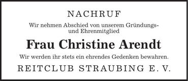 Traueranzeige Christine Arendt