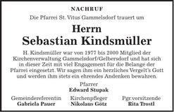 Traueranzeige Sebastian Kindsmüller