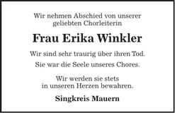 Traueranzeige Erika Winkler