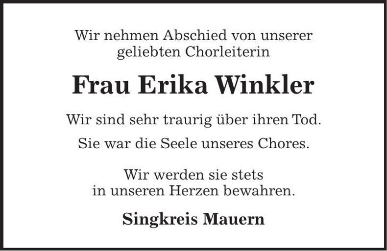 Traueranzeige Erika Winkler