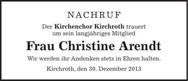 Traueranzeige Christine Arendt