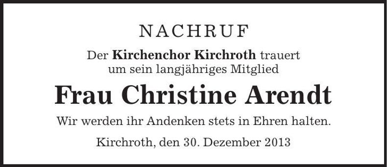 Traueranzeige Christine Arendt