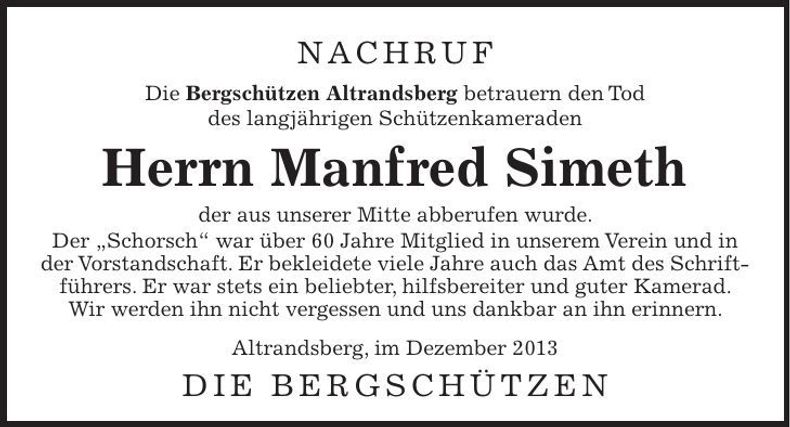 Traueranzeige Manfred Simeth