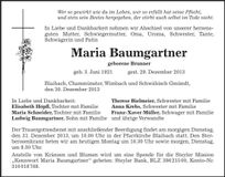 Traueranzeige Maria Baumgartner