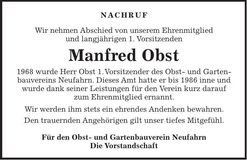 Traueranzeige Manfred Obst