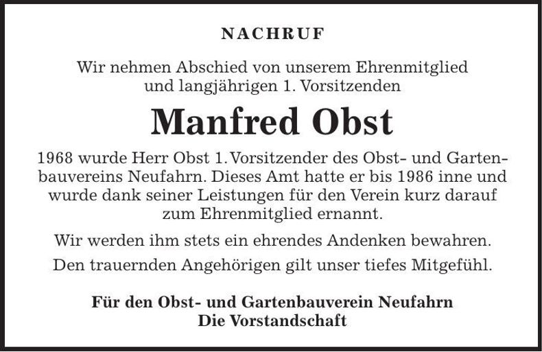 Traueranzeige Manfred Obst