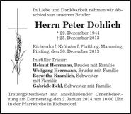 Traueranzeige Peter Dohlich