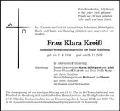 Traueranzeige Klara Kroiß