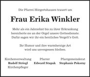 Traueranzeige Erika Winkler
