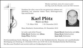Traueranzeige Karl Plötz