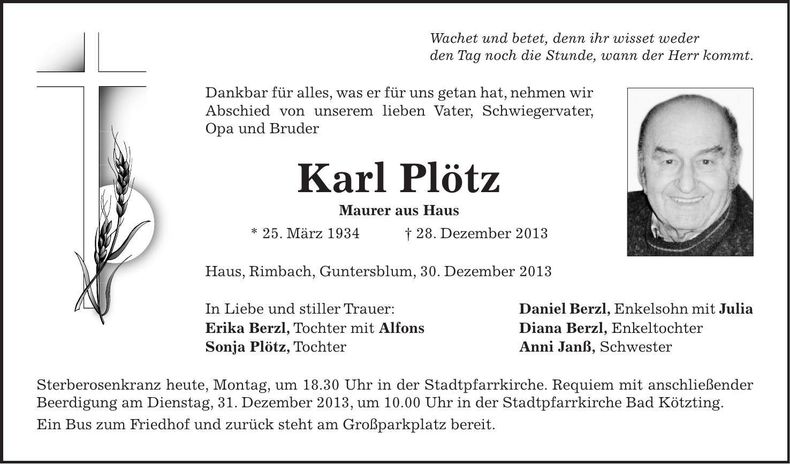 Traueranzeige Karl Plötz