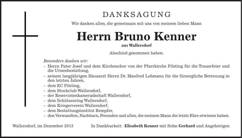 Traueranzeige Bruno Kenner