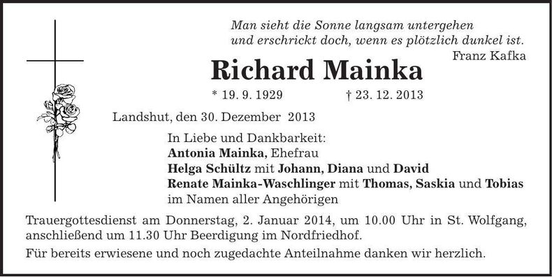 Traueranzeige Richard Mainka