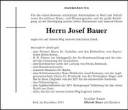 Traueranzeige Josef Bauer