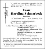 Traueranzeige Karolina Schmerbeck