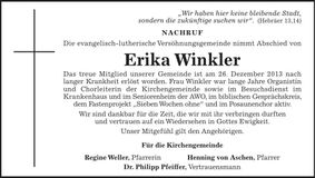 Traueranzeige Erika Winkler
