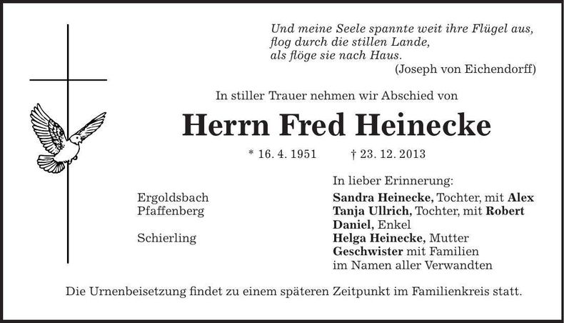 Traueranzeige Fred Heinecke